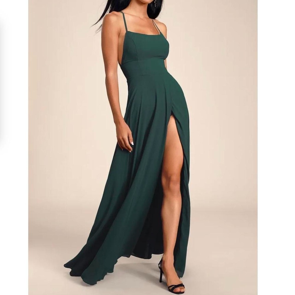 Lulus Dreamy Romance Forest Green Backless‎ Maxi Dress Sz XL Party Event Romance
